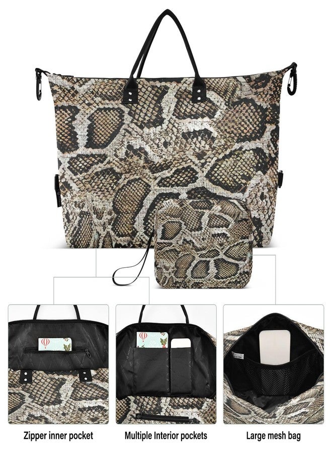 Aflyko Animal Print Travel Duffel Bag Snakeskin Dark Brown Sport Tote Gym Bag Weekender Overnight Bag for Men Women Flight Approved Carry On Bag Fitness Dance Go-To Bag Daily Bag - Image 3
